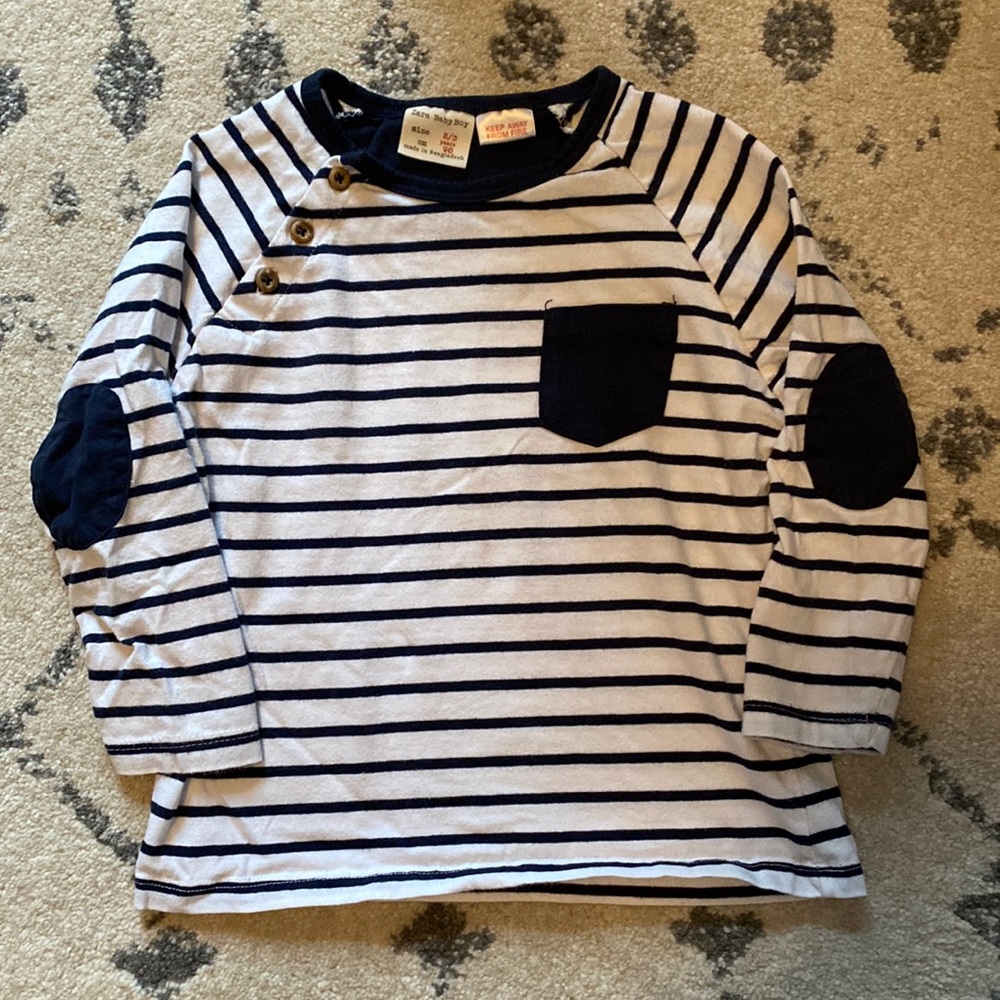 Zara Toddler Boy Sz 2-3 Cotton Sailor Striped Shirt